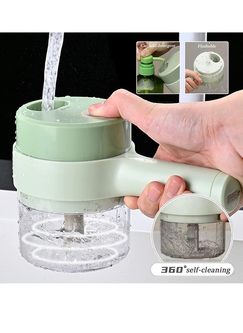 ELTRAZONE 4 in 1 Handheld Electric Vegetable Cutter Set, Portable Mini Wireless Food Processor with Brush, Gatling Vegetable Cutter Electric Garlic Chopper for Garlic Pepper Chili Onion Celery Ginger Meat  - Image 3