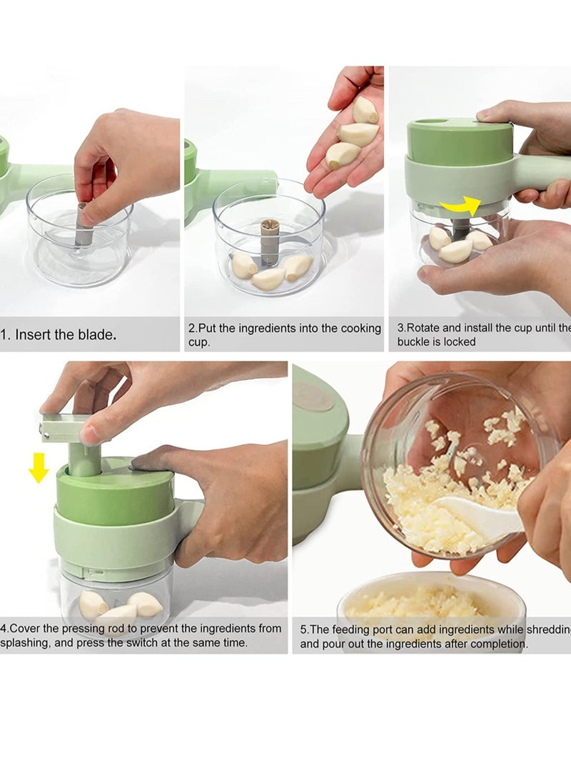 ELTRAZONE 4 in 1 Handheld Electric Vegetable Cutter Set, Portable Mini Wireless Food Processor with Brush, Gatling Vegetable Cutter Electric Garlic Chopper for Garlic Pepper Chili Onion Celery Ginger Meat  - Image 5