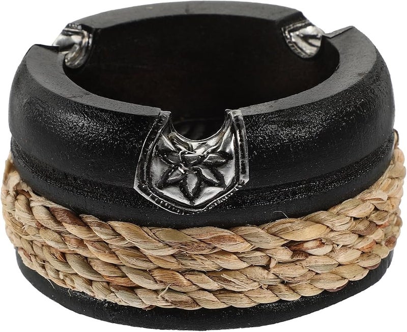 Vintage Dark Ash Wooden Ashtray Round Wear Resistant Holder For Home Office Bar - Image 2