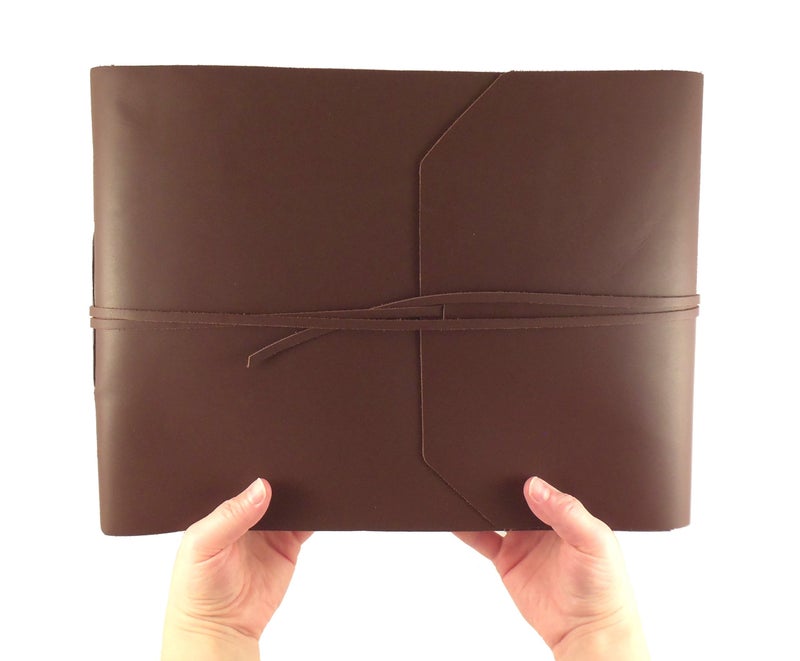 Rustic Ridge Leather Large Genuine Leather Photo Album with Gift Box - Scrapbook Style Pages - Holds 400 4x6" or 200 5x7" Photos - Dark Brown - Image 4