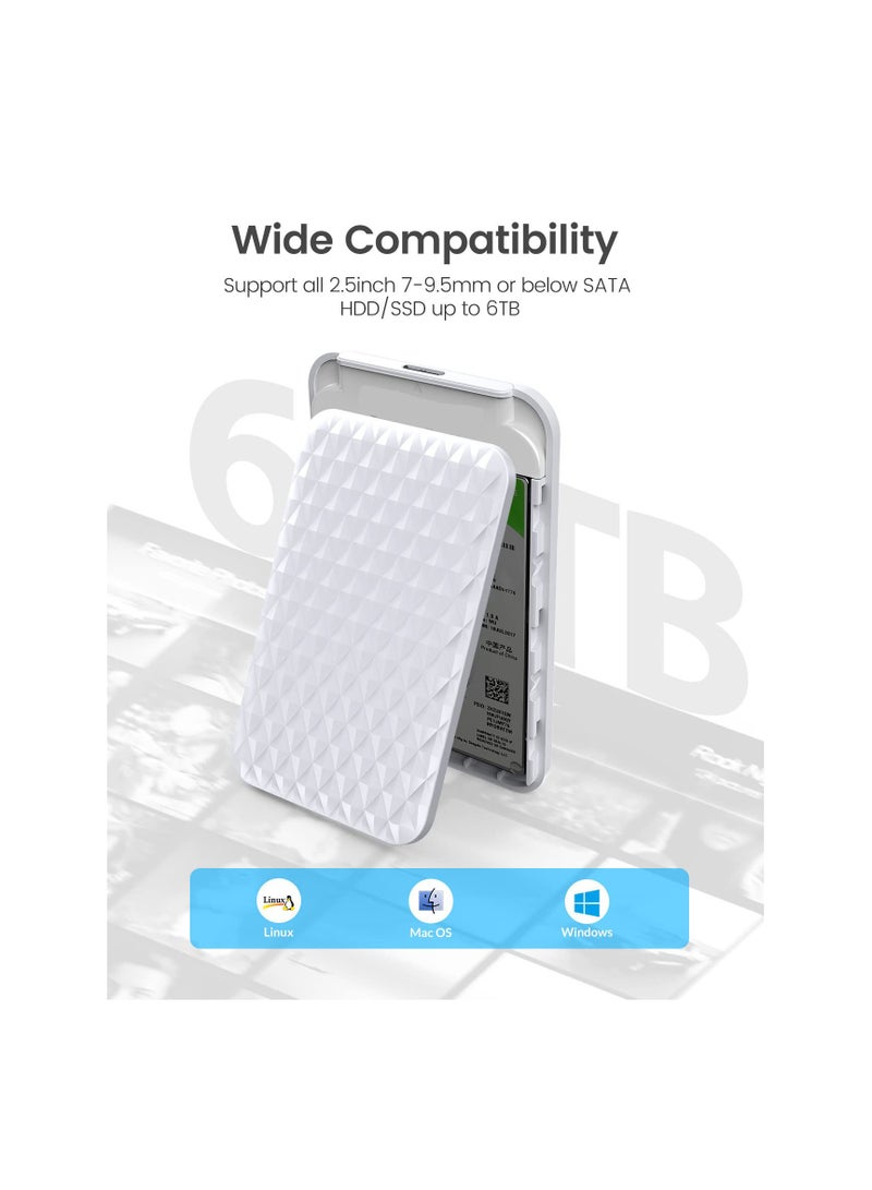 SYOSI حاوية محرك الأقراص الثابتة مقاس 2.5 بوصة، حاوية Sata إلى USB 3.0 Hdd لـ 7/9.5 مم Ssd/Hdd حتى 6 تيرابايت، دعم خالٍ من الأدوات Uasp-2520u3-V1، معدل يصل إلى 5 جيجابايت في الثانية. متوافق مع ويندوز/ماك/لينكس (أبيض) - Image 2