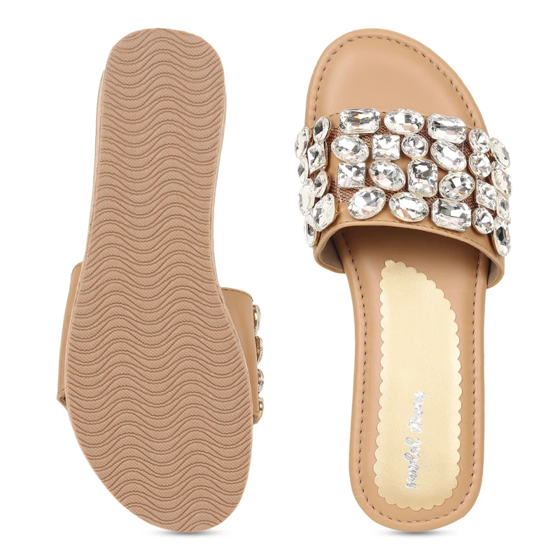 Sandal Stories Beige Diamond Embellished Wedges for Women