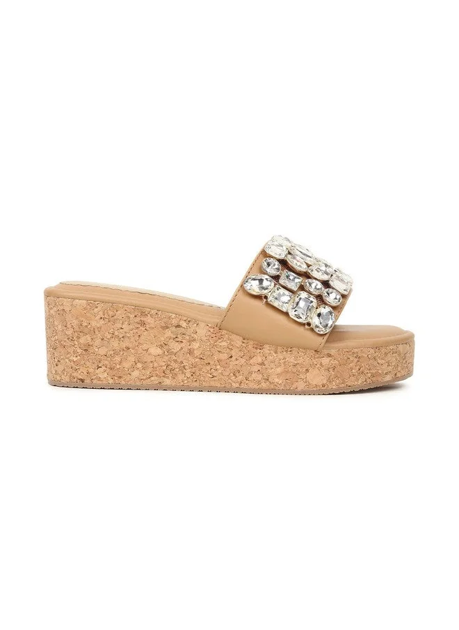 Sandal Stories Embellished Open Toe Wedge Sandals with Cushioned Footbed