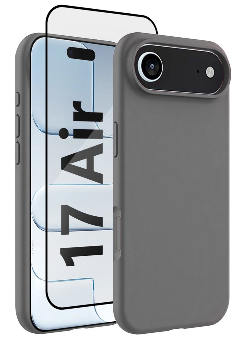 CATANES 2Packs Liquid Silicone Protective Phone Case for iPhone 17 Air , Soft Anti-Scratch Microfiber Lining Utra Slim Drop Protection Phone Cover with 3D Screen Protector - Dark Grey - Image 1