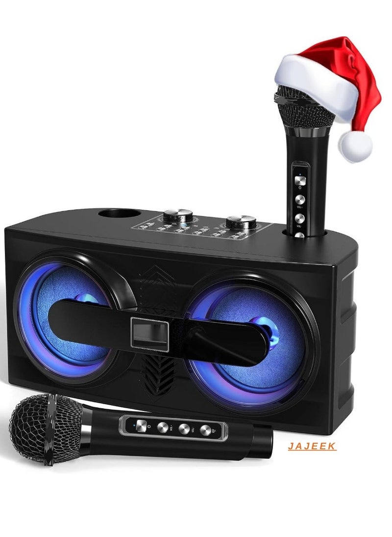 JAJEEK Karaoke Machine with 2 UHF Wireless Microphones for Adults & Kids | Portable Bluetooth PA Speaker System with LED Lights, Echo, Bass Adjustment, & Vocal Cut | Ideal for Home Parties, Meetings, & Weddings - Image 1