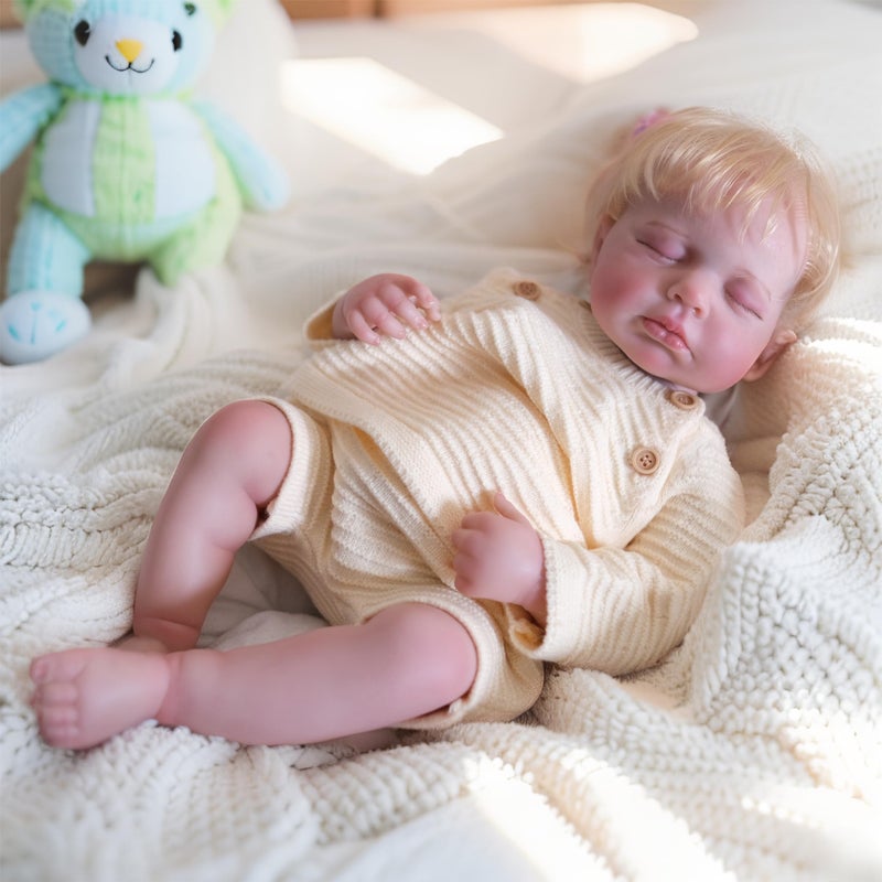 iCradle Reborn Realistic Newborn Baby Dolls, 20 inch Silicone Real Toddler Vinyl Sleeping Boy with Blonde Hair Washable Lifelike Xmas Birthday Gift for Kids Age 3+ - Image 4