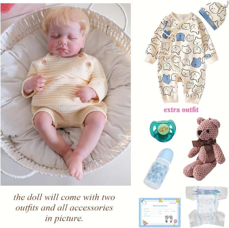 iCradle Reborn Realistic Newborn Baby Dolls, 20 inch Silicone Real Toddler Vinyl Sleeping Boy with Blonde Hair Washable Lifelike Xmas Birthday Gift for Kids Age 3+ - Image 5