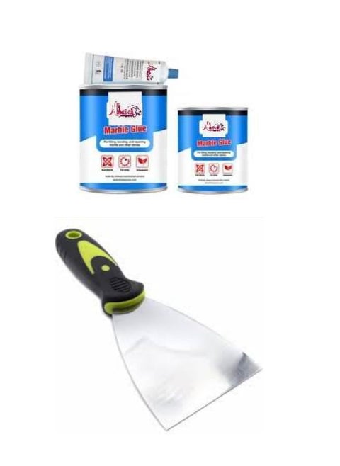 Marble and Granite Glue Adhesive Kit- with Hardener, Easily Fix Chips, Fill Cracks and Repair Countertops and Tile, Beige With 3" Scrapper (4 kilo)
