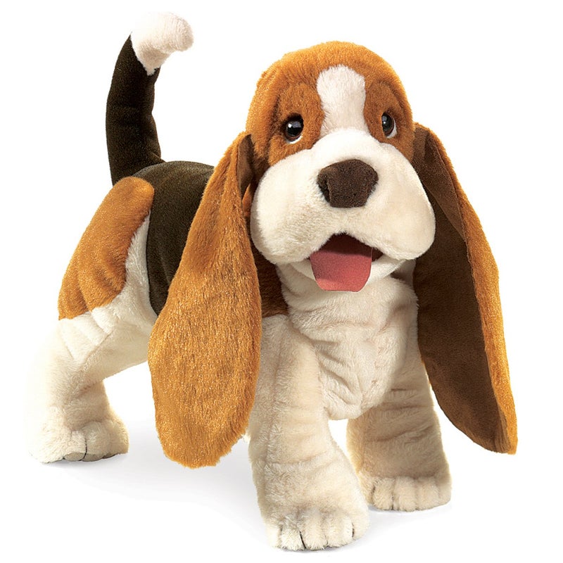 Folkmanis Basset Hound Hand Puppet , Brown, White, Black - Image 1