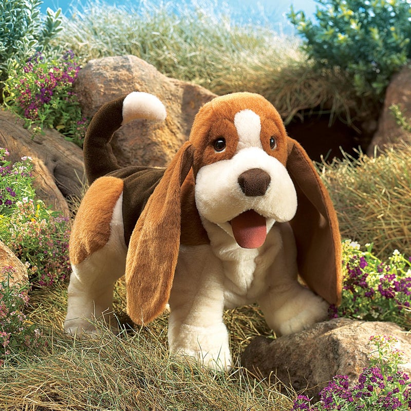 Folkmanis Basset Hound Hand Puppet , Brown, White, Black - Image 2