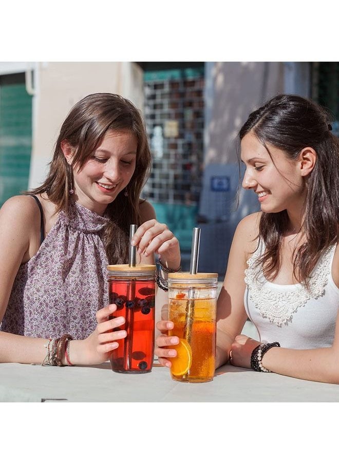 Arabest طقم أكواب زجاجية - 24 أونصة جرة أكواب شرب مع أغطية خشبية وقش 2 أغطية محكمة - زجاجة بوبا لطيفة قابلة لإعادة الاستخدام، أكواب قهوة مثلجة، كؤوس للسفر لشاي الفقاعات، سموذي، عصير - 2 عبوة  - Image 3