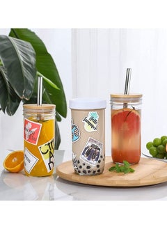 Arabest Glass Cups Set - 24oz Jar Drinking Glasses w Bamboo Lids Straws 2 Airtight Lids - Cute Reusable Boba Bottle, Iced Coffee Glasses, Travel Tumbler for Bubble Tea, smoothie, Juice - 2 Pack  - Image 4