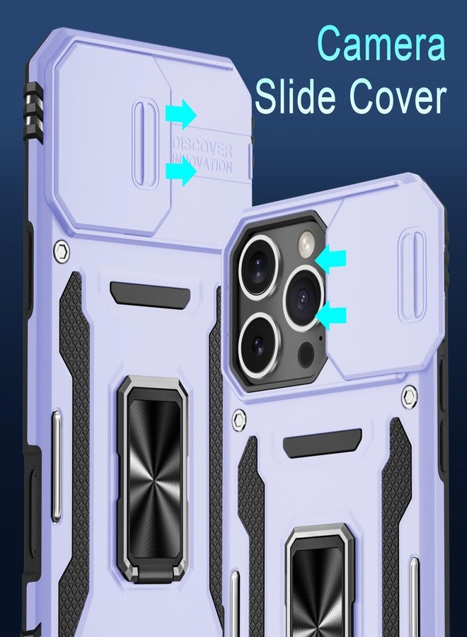 DEERLAMN جراب DEERLAMN لهاتف iPhone 16 Pro Max مع غطاء كاميرا منزلق + واقي شاشة (عبوة واحدة)، غطاء واقٍ مقاوم للصدمات بمسند حلقي دوار - بنفسجي فاتح - Image 2