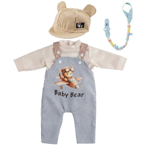 BABESIDE 4 Pcs Reborn Baby Doll Clothes Set for 1722 Inch Babydolls Cute Bear Doll Overalls Set with Hat and Dolls Pacifier Clip Chain for Realistic Baby Dolls Blue - Image 1
