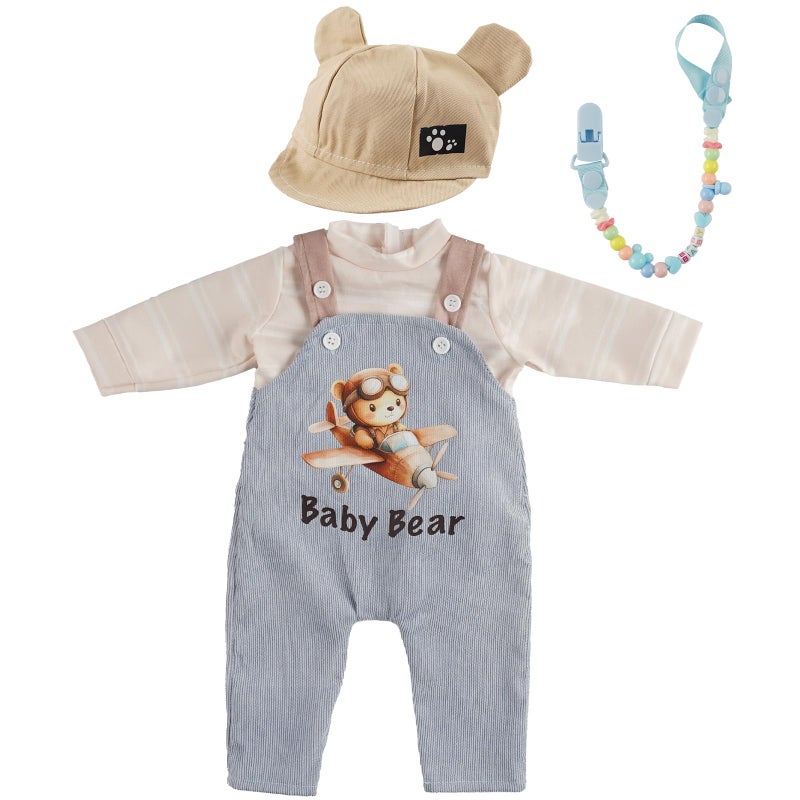 BABESIDE 4 Pcs Reborn Baby Doll Clothes Set for 1722 Inch Babydolls Cute Bear Doll Overalls Set with Hat and Dolls Pacifier Clip Chain for Realistic Baby Dolls Blue - Image 3