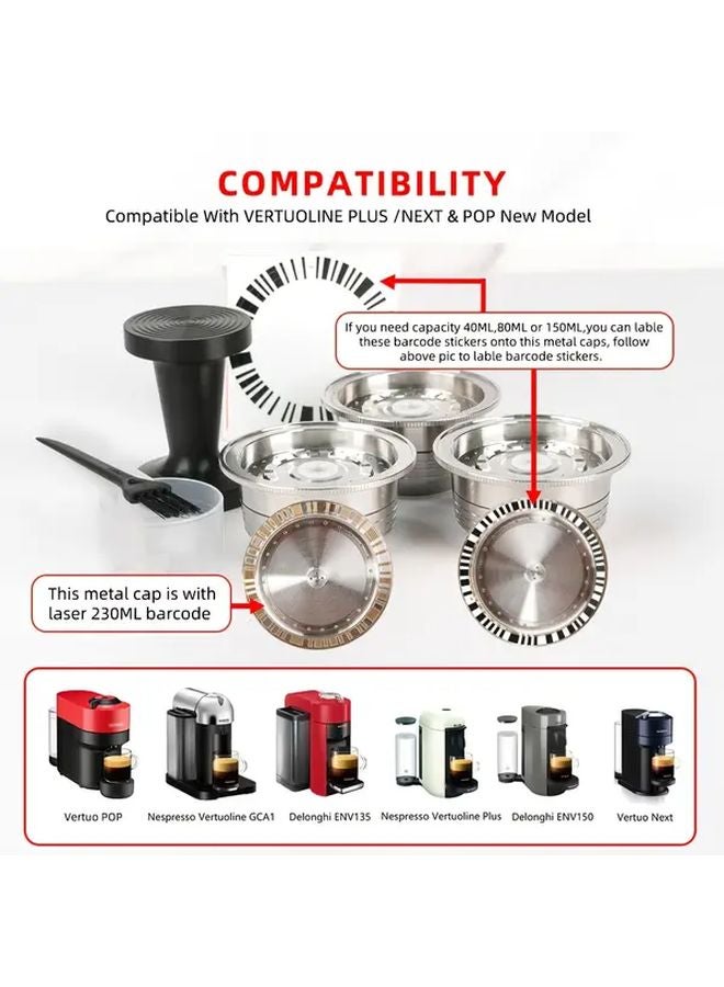 كبسولات قهوة متميزة قابلة لإعادة الاستخدام من الفولاذ المقاوم للصدأ لجهاز VertuoLine Plus Next Pop، مجموعة مكونة من كبسولة واحدة وأداة ضبط، آمنة للغسيل في غسالة الصحون - Image 5