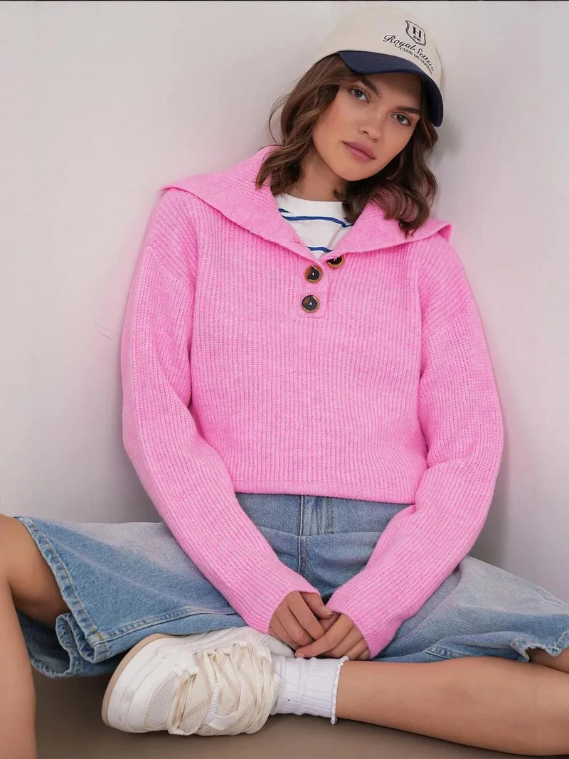 ميكسراي سترة محبوكة بياقة واسعة وأزرار من ميكسراي