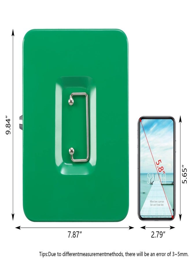 KYODOLED صندوق أمان كبير من KYODOLED مزود بصينية نقود، صندوق تخزين نقود بقفل، صندوق معدني آمن للنقود، 9.84 بوصة × 7.87 بوصة × 3.54 بوصة، أخضر كبير - Image 2