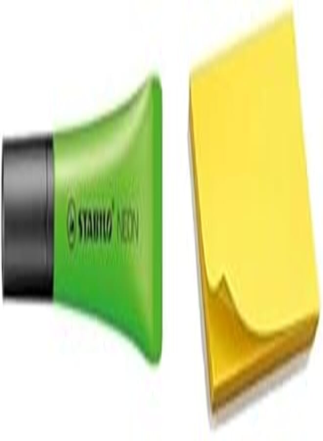 Stabilo neon highlighter - green + sticky note 3 * 5 yellow horizental