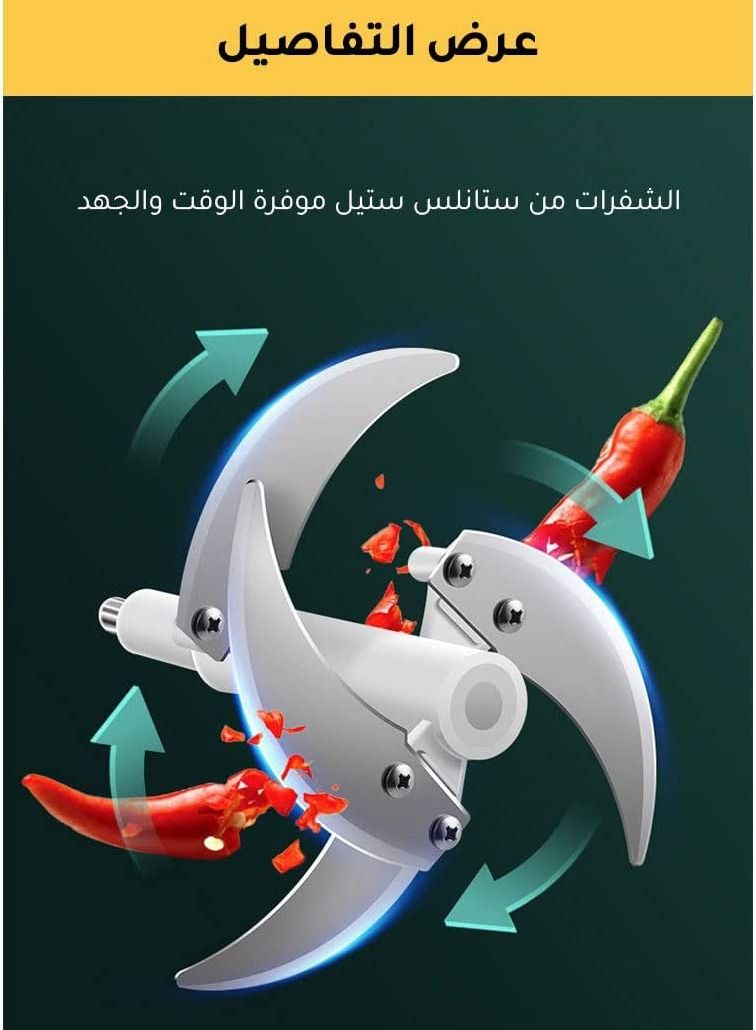 2L الكهربائية مصغرة الغذاء مروحية الغذاء محضر الطعام مفرمة اللحم، 4 شفرات ثنائية المستوى، 2-سرعة، الفولاذ المقاوم للصدأ وعاء المطبخ مفرمة خلاط للحوم والخضروات والفواكه والبصل