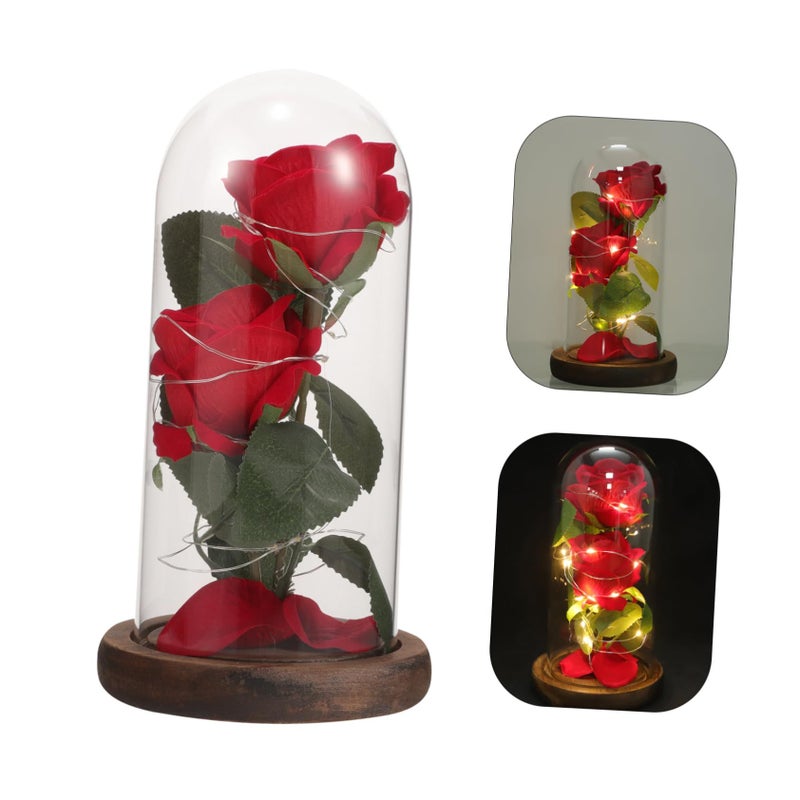 Red Rose LED Table Lamp with Silk Flower and Real Preserved Rose Decor - Image 5
