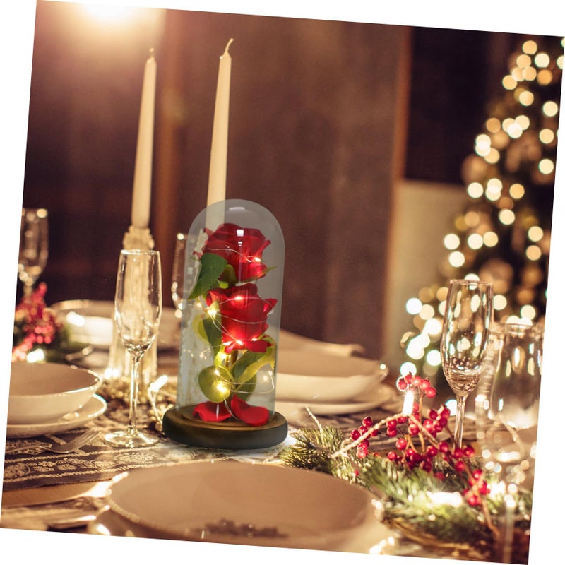 Red Rose LED Table Lamp with Silk Flower and Real Preserved Rose Decor - Image 2