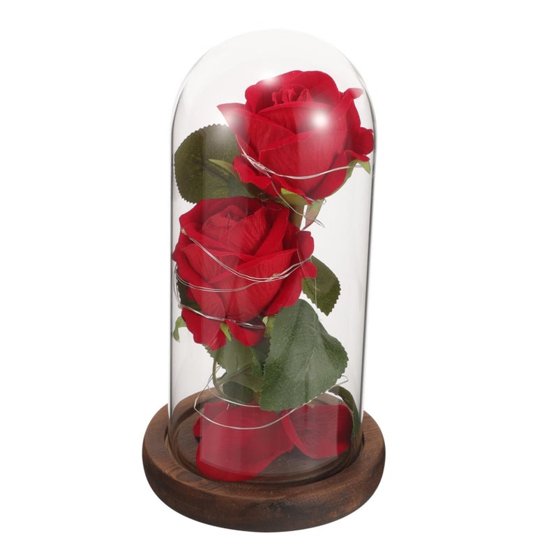Red Rose LED Table Lamp with Silk Flower and Real Preserved Rose Decor - Image 1