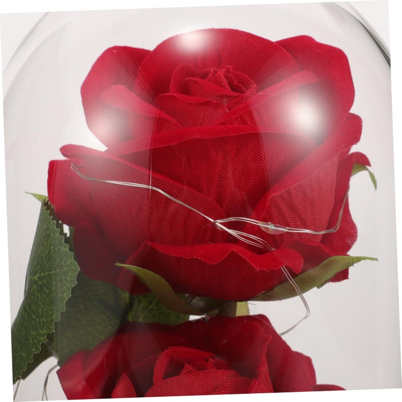 Red Rose LED Table Lamp with Silk Flower and Real Preserved Rose Decor - Image 3