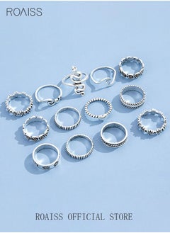 roaiss 13 Pcs Vintage Rings Set Snake Shape Heart Flowers Finger Joint Knuckle Jewellery for Women Girls Silver  - Image 5