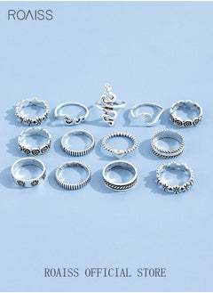 roaiss 13 Pcs Vintage Rings Set Snake Shape Heart Flowers Finger Joint Knuckle Jewellery for Women Girls Silver  - Image 2