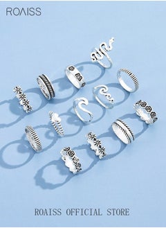roaiss 13 Pcs Vintage Rings Set Snake Shape Heart Flowers Finger Joint Knuckle Jewellery for Women Girls Silver  - Image 3