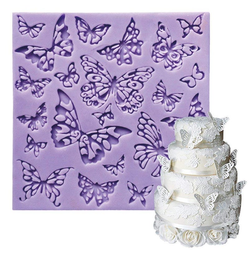 Anyana Fondant Impression Mats square fondant impression lace butterfly mould Silicone imprint mold Cake Decorating Supplies for Cupcake Wedding Cake topper Decoration - Image 1