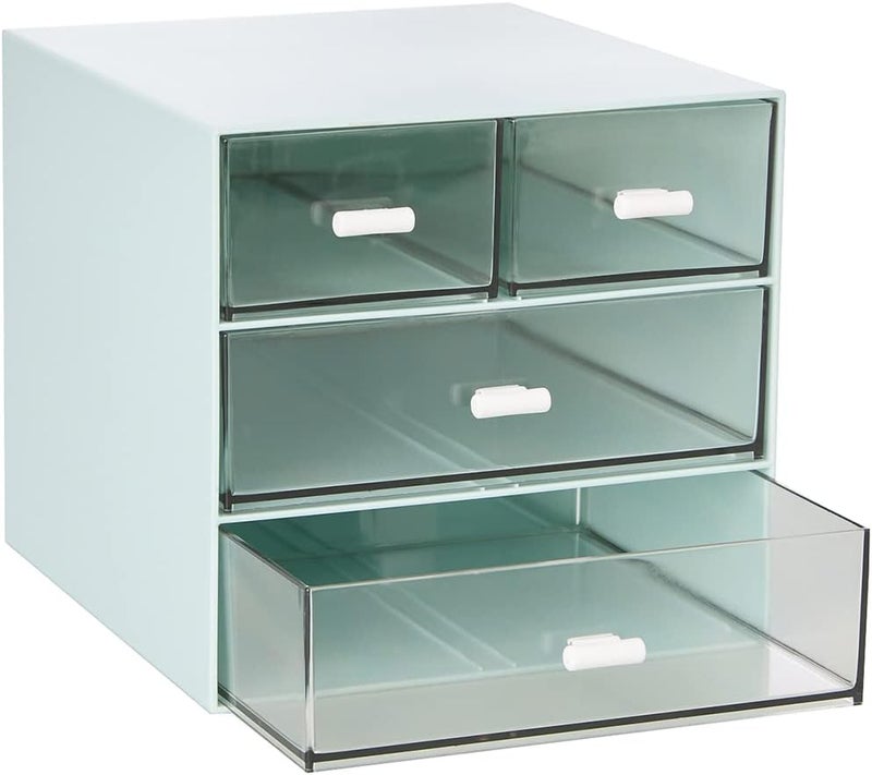 LETURE Desk Organizer with 4 Drawers, Clear Plastic Desk Storage Box, Desktop Organization for Office Supplies, Gel Pens, Pencils, Markers, Tape, Erasers, Paperclips, Chargers (Blue) - Image 5