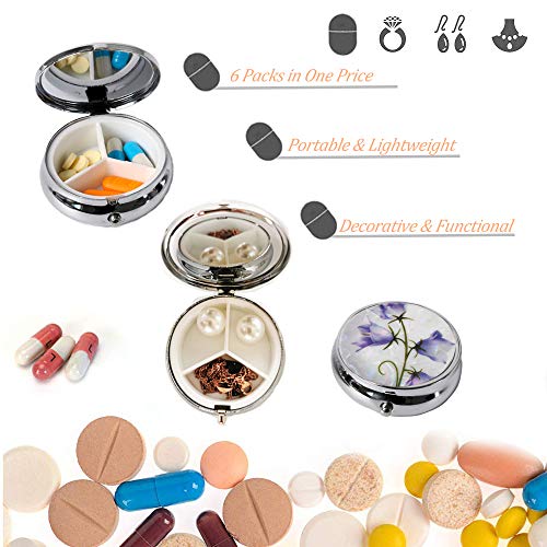 CREATIEE-PRO 6Pcs Elegant Pill Box Case, CREATIEE-PRO Portable Medicine Tablet Vitamin Holder Organizer with 3 Component for Purse Pocket Travel - Practical & Fashionable(6 Patterns, 1.6Inches) - Image 2