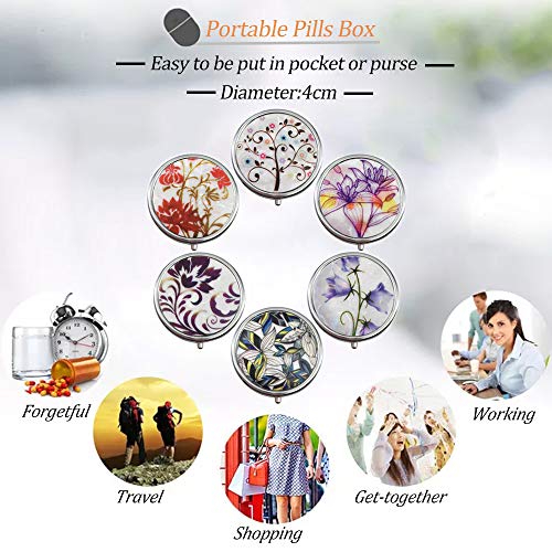 CREATIEE-PRO 6Pcs Elegant Pill Box Case, CREATIEE-PRO Portable Medicine Tablet Vitamin Holder Organizer with 3 Component for Purse Pocket Travel - Practical & Fashionable(6 Patterns, 1.6Inches) - Image 4