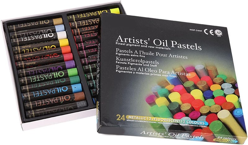 klarako Oil Pastel Set, 24Pcs Professional Oil Pastel Drawing Fluorescent Metallic Mixing Coloured Was Chalk Oil Painting Tool for Artist Kids Student Beginner - Image 2