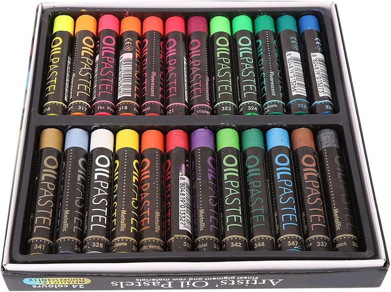 klarako Oil Pastel Set, 24Pcs Professional Oil Pastel Drawing Fluorescent Metallic Mixing Coloured Was Chalk Oil Painting Tool for Artist Kids Student Beginner - Image 3