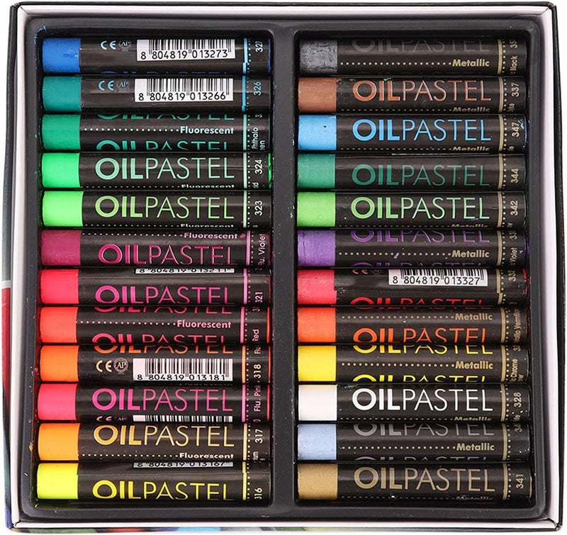 klarako Oil Pastel Set, 24Pcs Professional Oil Pastel Drawing Fluorescent Metallic Mixing Coloured Was Chalk Oil Painting Tool for Artist Kids Student Beginner - Image 4