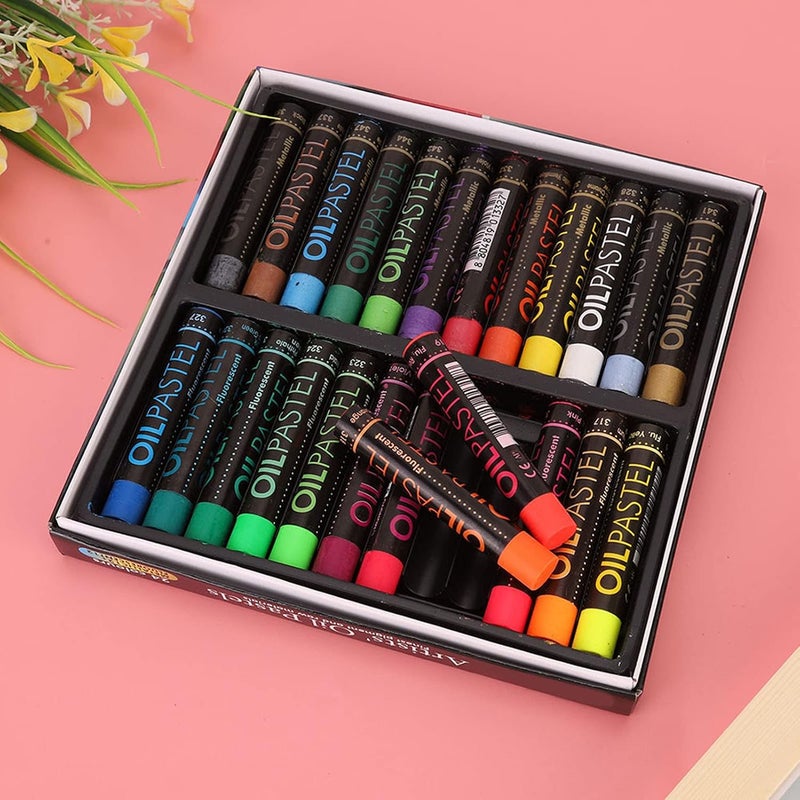 klarako Oil Pastel Set, 24Pcs Professional Oil Pastel Drawing Fluorescent Metallic Mixing Coloured Was Chalk Oil Painting Tool for Artist Kids Student Beginner - Image 5