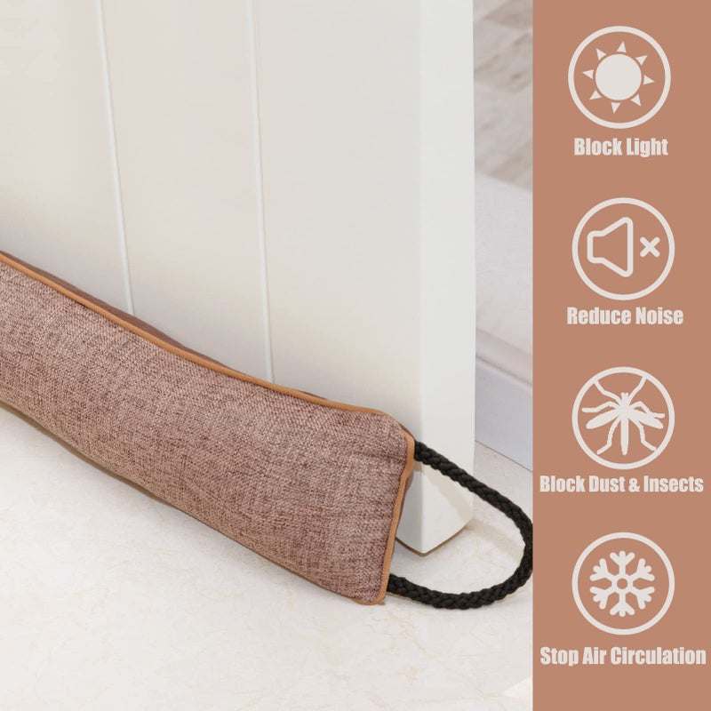 Marwood Under Door Draft Stopper 32 inch Wind Stopper for Door & Window, Weighted French Air Draft Stopper Front Door Snake Noise Blocker for Bottom of Door with Hanging Loops - Brown - Image 4