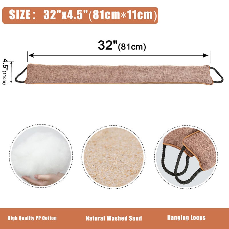Marwood Under Door Draft Stopper 32 inch Wind Stopper for Door & Window, Weighted French Air Draft Stopper Front Door Snake Noise Blocker for Bottom of Door with Hanging Loops - Brown - Image 2