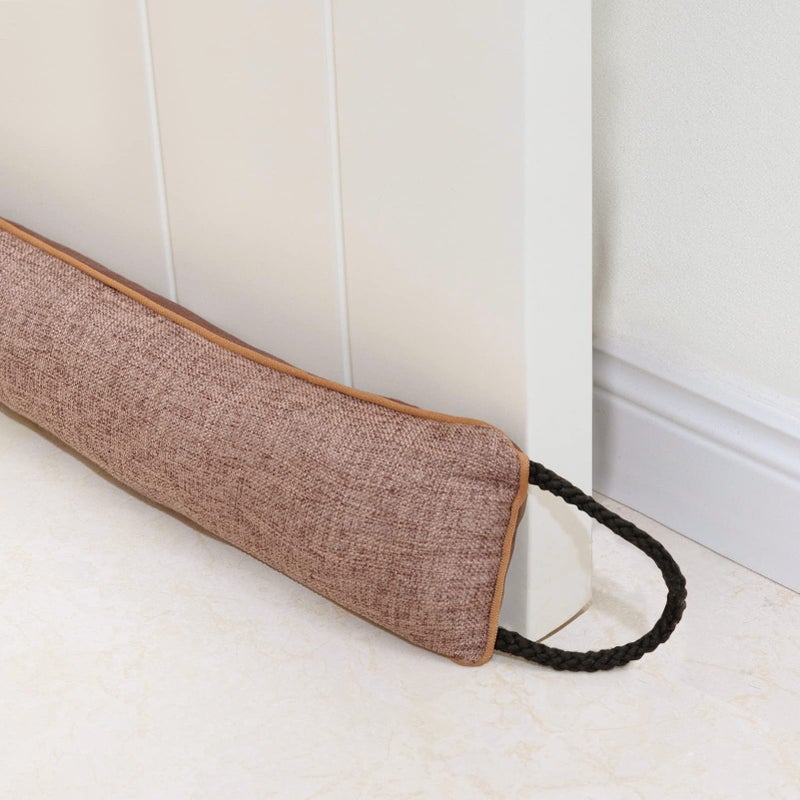 Marwood Under Door Draft Stopper 32 inch Wind Stopper for Door & Window, Weighted French Air Draft Stopper Front Door Snake Noise Blocker for Bottom of Door with Hanging Loops - Brown - Image 1