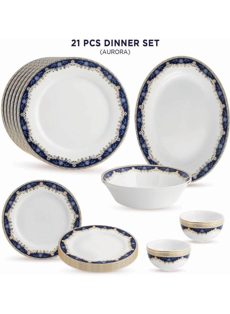 Peggy Oliver Aurora Collection 21 Pcs Dinner Set | Elegant Floral Pattern In Royal Blue With Real Gold Plated Premium Porcelain | Elegant Set for Serving & Gifting - Image 4