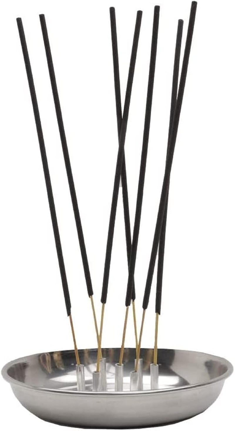 PUTHAK Brass Steel Incense Sticks Holder Agarbatti Stand with Ash Catcher 4 Inch Round Silver1