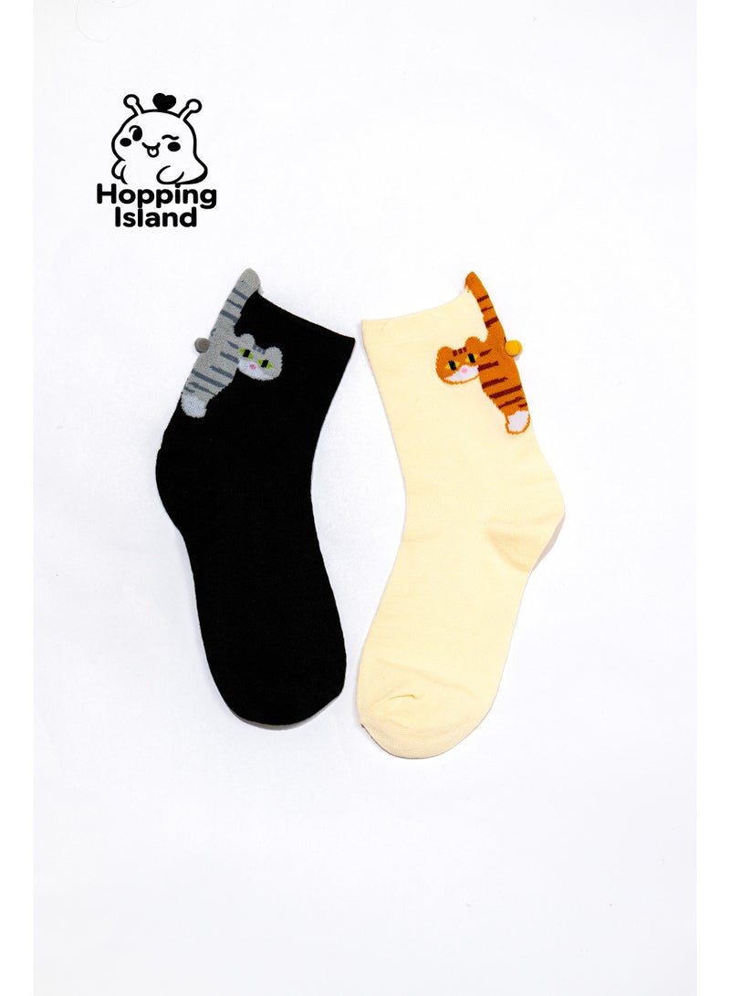 ​جَزِيرَةُ الْقَفَزَاتِ زوجان من الجوارب بنقشة بيضة قطة [HI] - Image 3