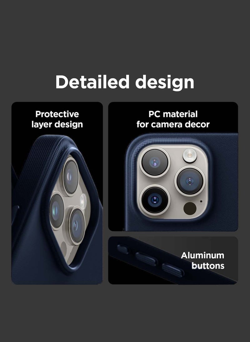 Wtech Apple iPhone 16 Pro Max 2024 Luxury Leather Magnetic Wireless Charging Case Original MagSafe Shockproof Case Cover - Navy Blue - Image 2