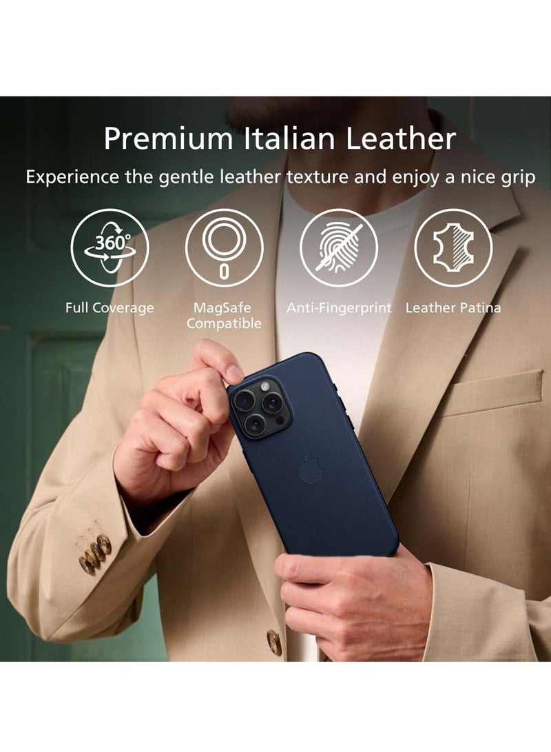 Wtech Apple iPhone 16 Pro Max 2024 Luxury Leather Magnetic Wireless Charging Case Original MagSafe Shockproof Case Cover - Navy Blue - Image 4