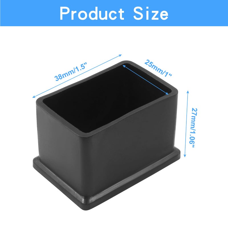 Phituoda 8 Pieces Rubber Furniture Leg Caps, 25Mm X 38Mm Rectangle Chair Table Leg Covers, Soft Furniture Feet End Cap Tips Floor Protector For Chair Table - Image 5