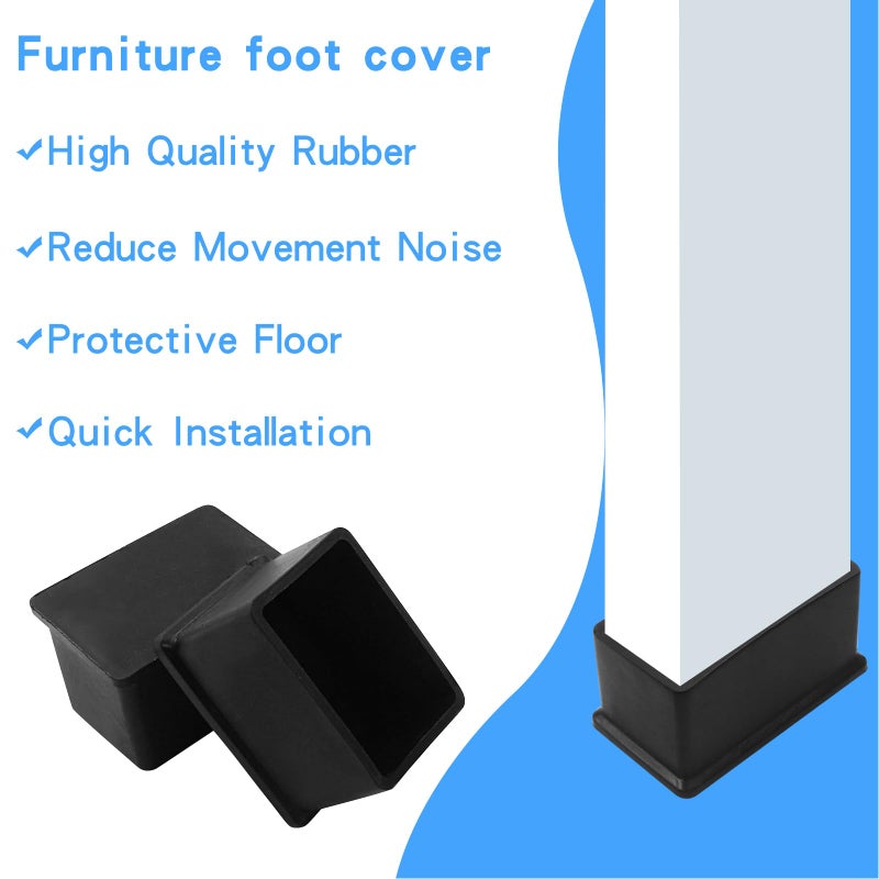 Phituoda 8 Pieces Rubber Furniture Leg Caps, 25Mm X 38Mm Rectangle Chair Table Leg Covers, Soft Furniture Feet End Cap Tips Floor Protector For Chair Table - Image 4