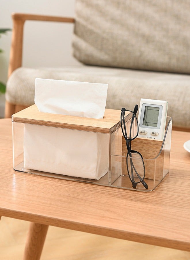 صندوق مناديل مع صينية تخزين بفتحتين، تصميم مقسم، لأسطح الحمام وخزائن غرفة النوم والطاولة (شفاف) - Image 1